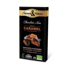 Carrés fourrés caramel enrobés de chocolat noir, Saveurs&Nature 80g