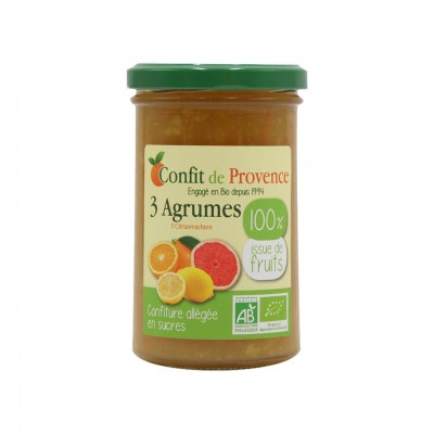 Confiture 3 agrumes sans sucre ajouté, Confit de Provence, 290g
