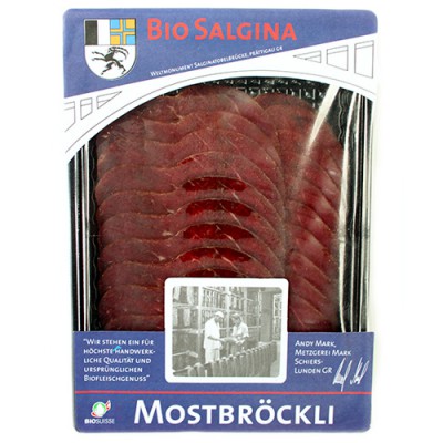 Viande séchée de boeuf  tranchée / Mostbröckli, Bio Salgina, 90g environ